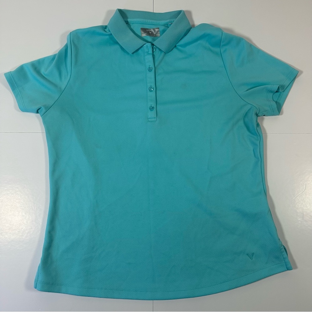 Callaway Women’s Polo Shirt Large Teal Blue Opti-Dri Short‎ Sleeve Golf Top